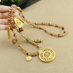 Fortune Jewel Tibetan Lotus Round Plate Golden Tiger Eye Beads Necklace Pendant Fortune Jewel