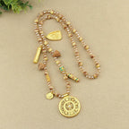 Fortune Jewel Tibetan Lotus Round Plate Golden Tiger Eye Beads Necklace Pendant Fortune Jewel