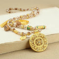 Fortune Jewel Tibetan Lotus Round Plate Golden Tiger Eye Beads Necklace Pendant Fortune Jewel
