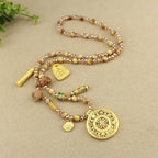 Fortune Jewel Tibetan Lotus Round Plate Golden Tiger Eye Beads Necklace Pendant Fortune Jewel