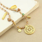 Fortune Jewel Tibetan Lotus Round Plate Golden Tiger Eye Beads Necklace Pendant Fortune Jewel