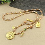 Fortune Jewel Tibetan Lotus Round Plate Golden Tiger Eye Beads Necklace Pendant Fortune Jewel