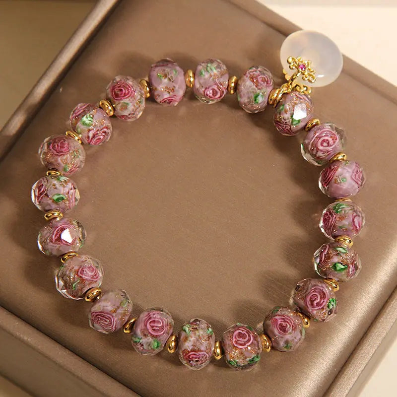 Fortune Jewel Rose Liuli Glass Bead Peace Buckle Peace Bracelet Fortune Jewel