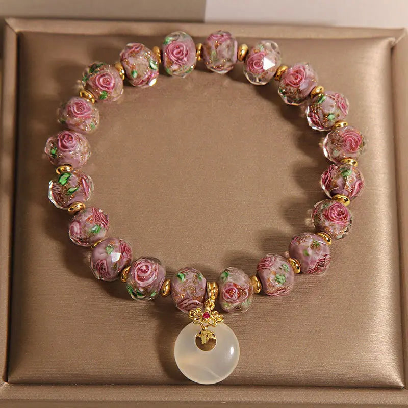 Fortune Jewel Rose Liuli Glass Bead Peace Buckle Peace Bracelet Fortune Jewel