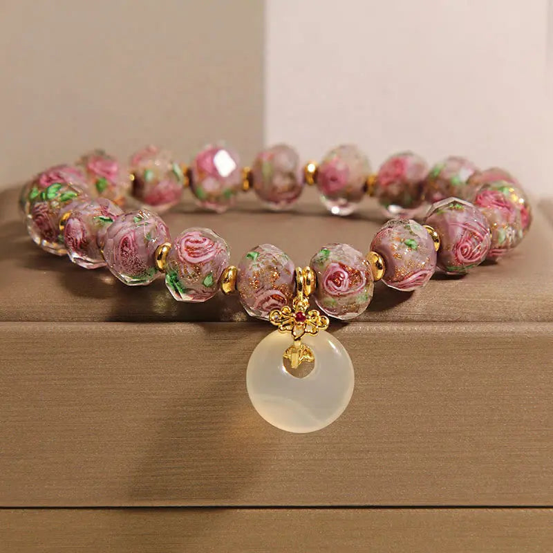 Fortune Jewel Rose Liuli Glass Bead Peace Buckle Peace Bracelet Fortune Jewel