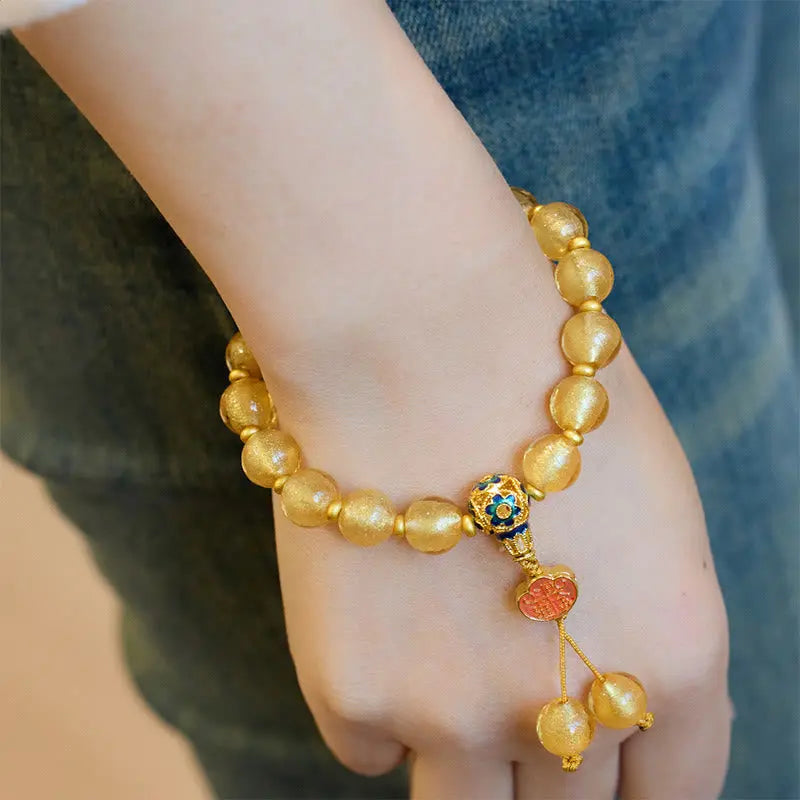Fortune Jewel Gold Foil Liuli Glass Bead Ruyi Golden Ingot Fortune Bracelet Fortune Jewel