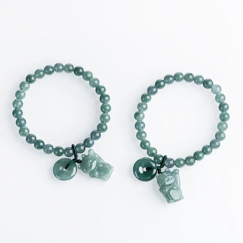 Fortune Jewel Blue Jade Peace Buckle Lucky Cat Prosperity Bracelet Fortune Jewel