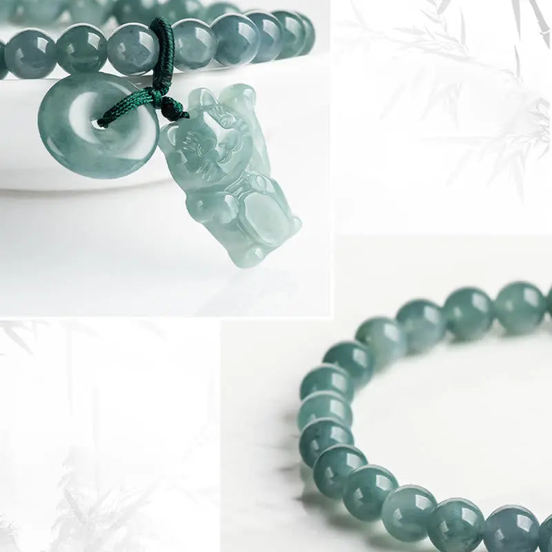 Fortune Jewel Blue Jade Peace Buckle Lucky Cat Prosperity Bracelet Fortune Jewel