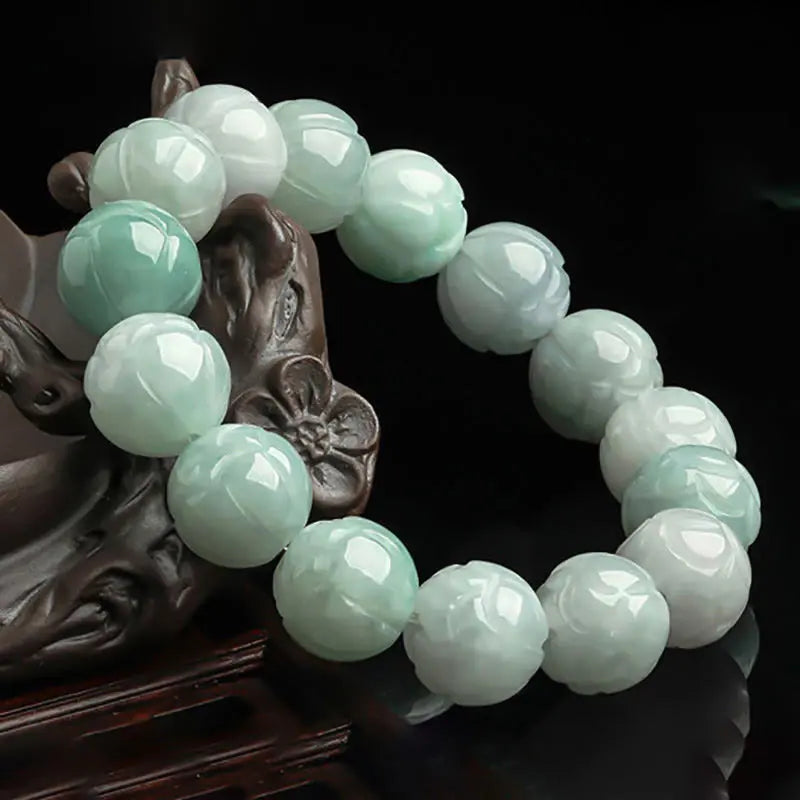 Fortune Jewel Natural Jade Lotus Carving Prosperity Bracelet Fortune Jewel
