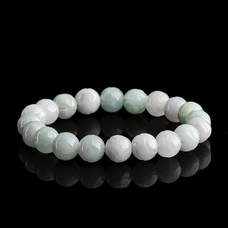Fortune Jewel Natural Jade Lotus Carving Prosperity Bracelet Fortune Jewel