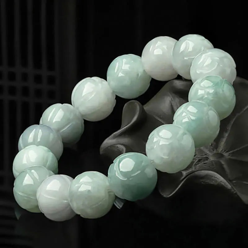 Fortune Jewel Natural Jade Lotus Carving Prosperity Bracelet Fortune Jewel