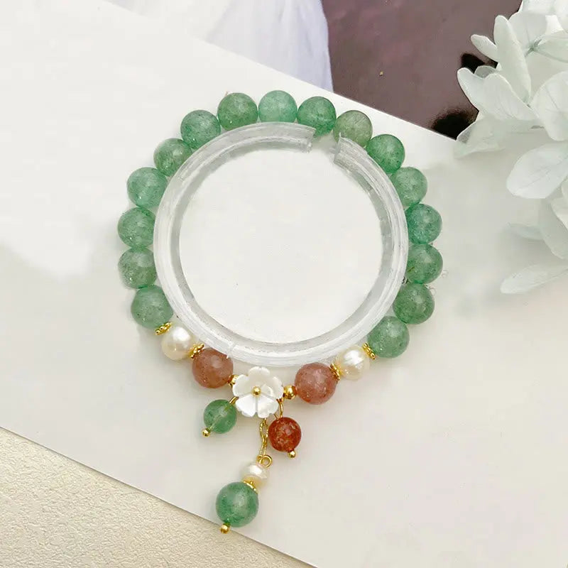 Fortune Jewel Green Strawberry Quartz Shell Peach Blossom Soothing Bracelet Fortune Jewel
