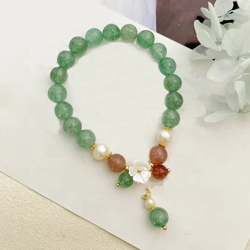 Fortune Jewel Green Strawberry Quartz Shell Peach Blossom Soothing Bracelet Fortune Jewel