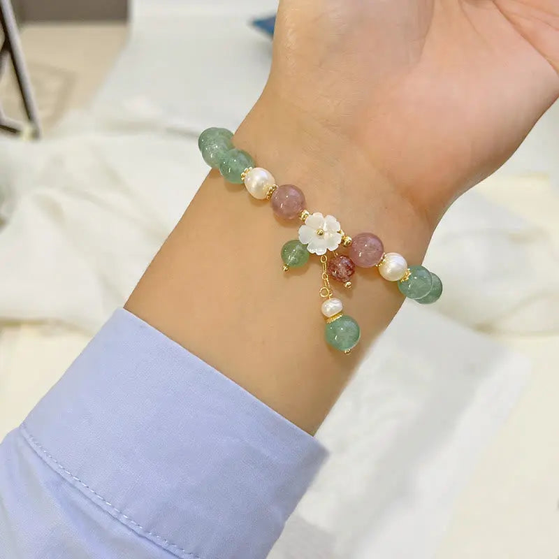Fortune Jewel Green Strawberry Quartz Shell Peach Blossom Soothing Bracelet Fortune Jewel