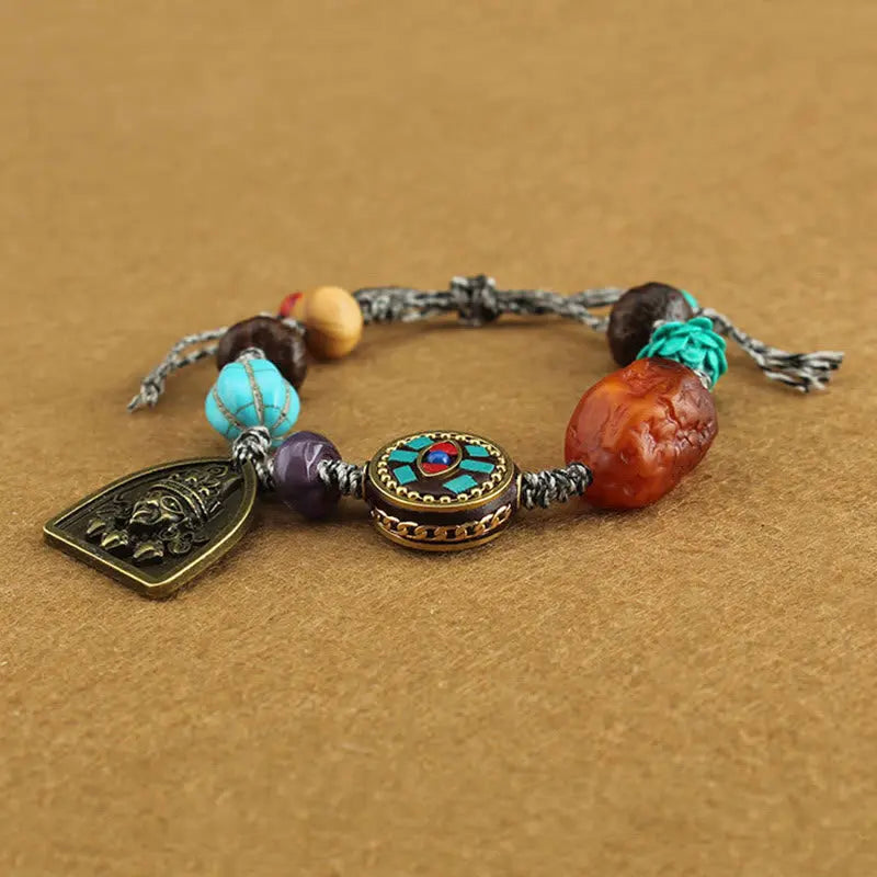 Fortune Jewel Tibetan Buddha's Eye Turquoise Lotus Zakiram Protection Rope Bracelet Fortune Jewel