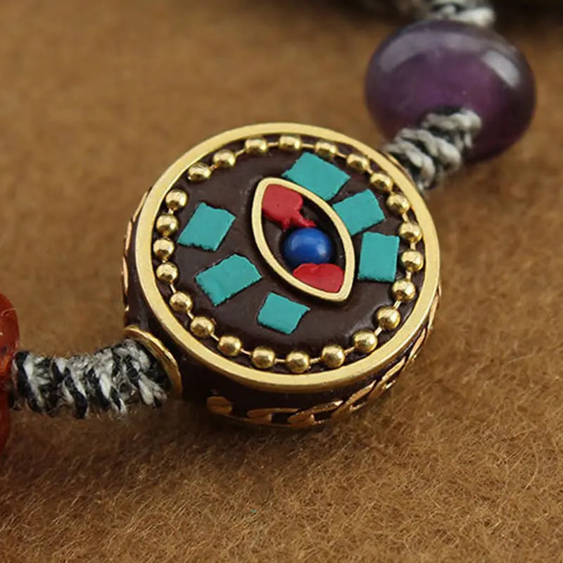 Fortune Jewel Tibetan Buddha's Eye Turquoise Lotus Zakiram Protection Rope Bracelet Fortune Jewel