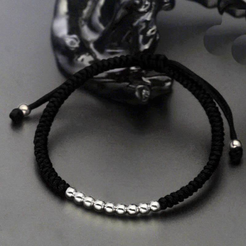 Fortune Jewel Retro 925 Sterling Silver Simple Beads Knot Design Luck String Bracelet