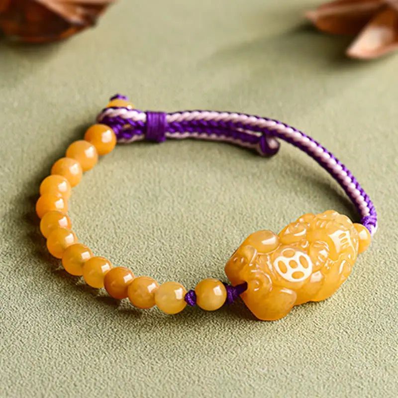 Fortune Jewel Golden Silk Jade Beads PiXiu Wealth Bracelet Fortune Jewel