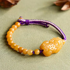 Fortune Jewel Golden Silk Jade Beads PiXiu Wealth Bracelet Fortune Jewel