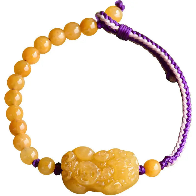 Fortune Jewel Golden Silk Jade Beads PiXiu Wealth Bracelet Fortune Jewel
