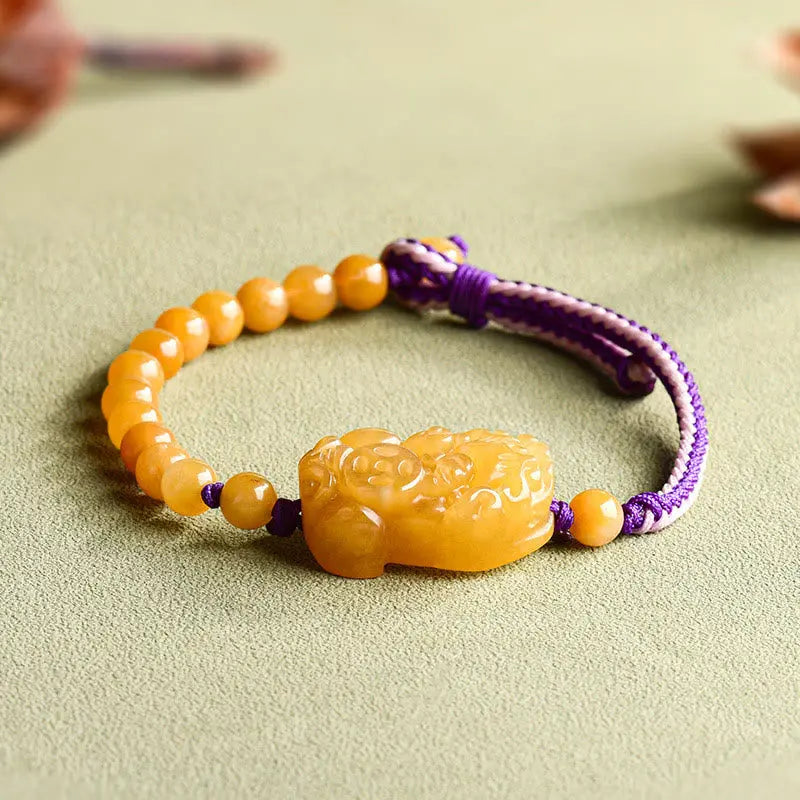 Fortune Jewel Golden Silk Jade Beads PiXiu Wealth Bracelet Fortune Jewel