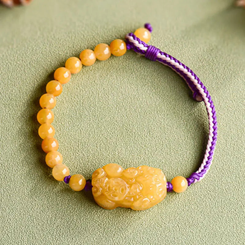Fortune Jewel Golden Silk Jade Beads PiXiu Wealth Bracelet Fortune Jewel