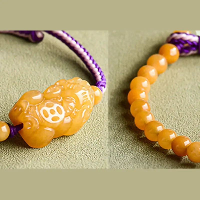 Fortune Jewel Golden Silk Jade Beads PiXiu Wealth Bracelet Fortune Jewel