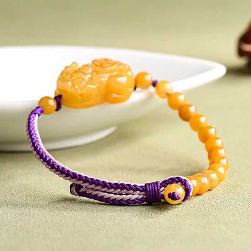 Fortune Jewel Golden Silk Jade Beads PiXiu Wealth Bracelet Fortune Jewel
