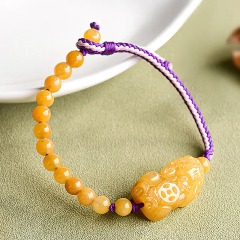 Fortune Jewel Golden Silk Jade Beads PiXiu Wealth Bracelet Fortune Jewel