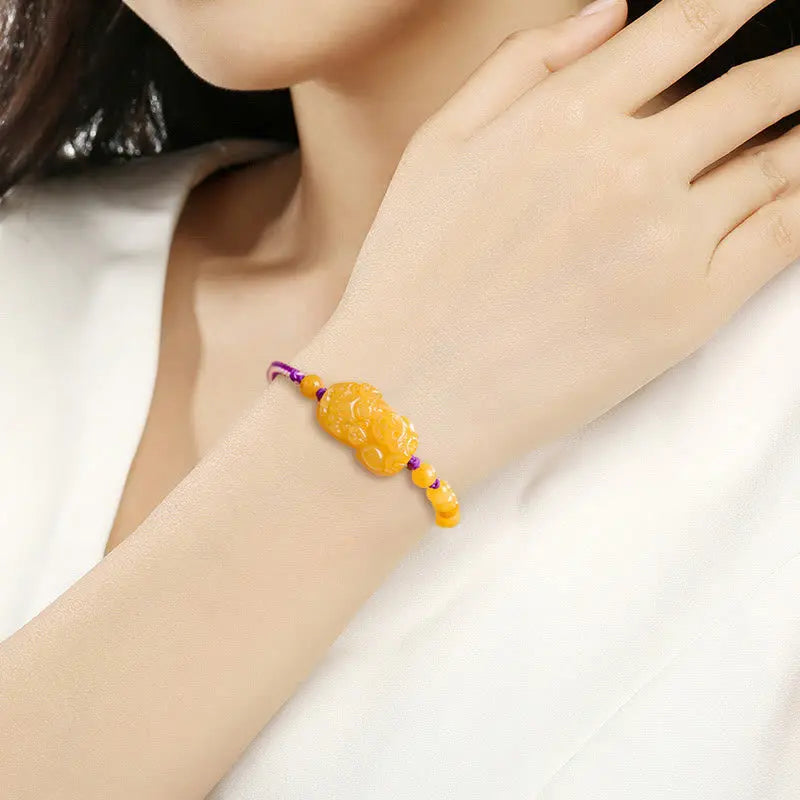 Fortune Jewel Golden Silk Jade Beads PiXiu Wealth Bracelet Fortune Jewel