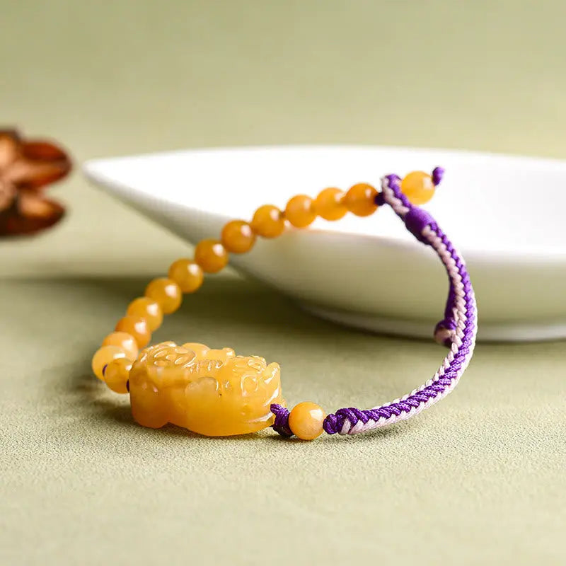 Fortune Jewel Golden Silk Jade Beads PiXiu Wealth Bracelet Fortune Jewel