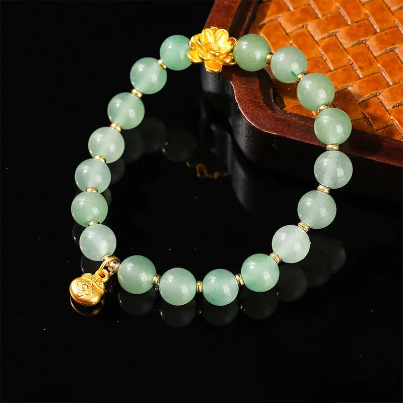 Fortune Jewel Natural Jade Green Aventurine Gourd Fu Character Luck Bracelet Fortune Jewel