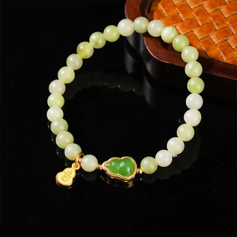 Fortune Jewel Natural Jade Green Aventurine Gourd Fu Character Luck Bracelet Fortune Jewel
