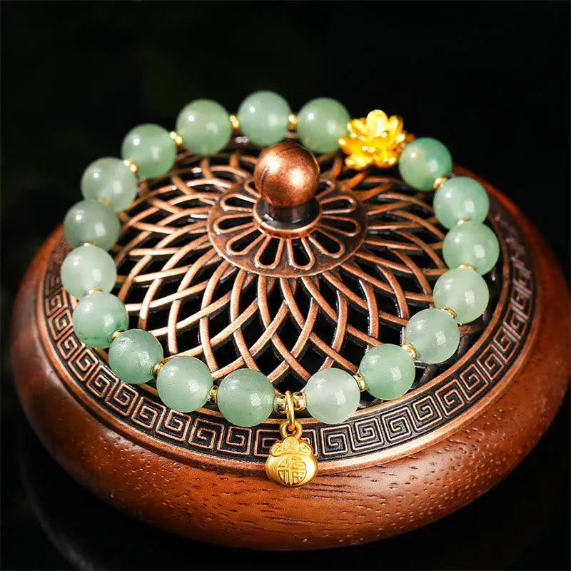 Fortune Jewel Natural Jade Green Aventurine Gourd Fu Character Luck Bracelet Fortune Jewel