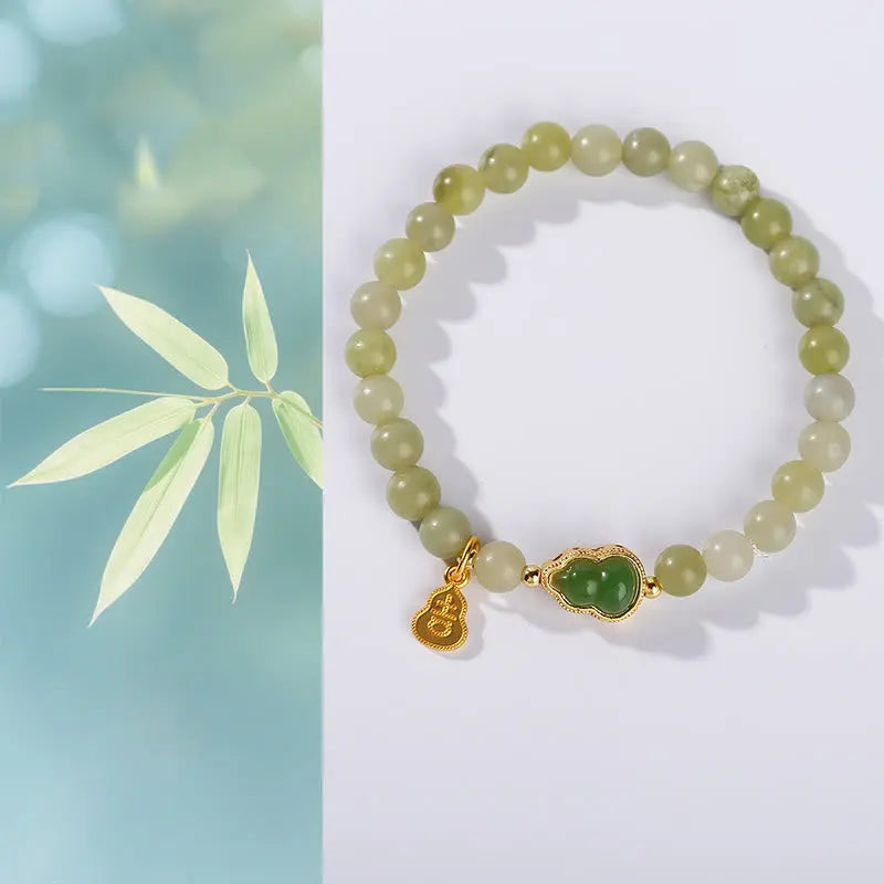 Fortune Jewel Natural Jade Green Aventurine Gourd Fu Character Luck Bracelet Fortune Jewel