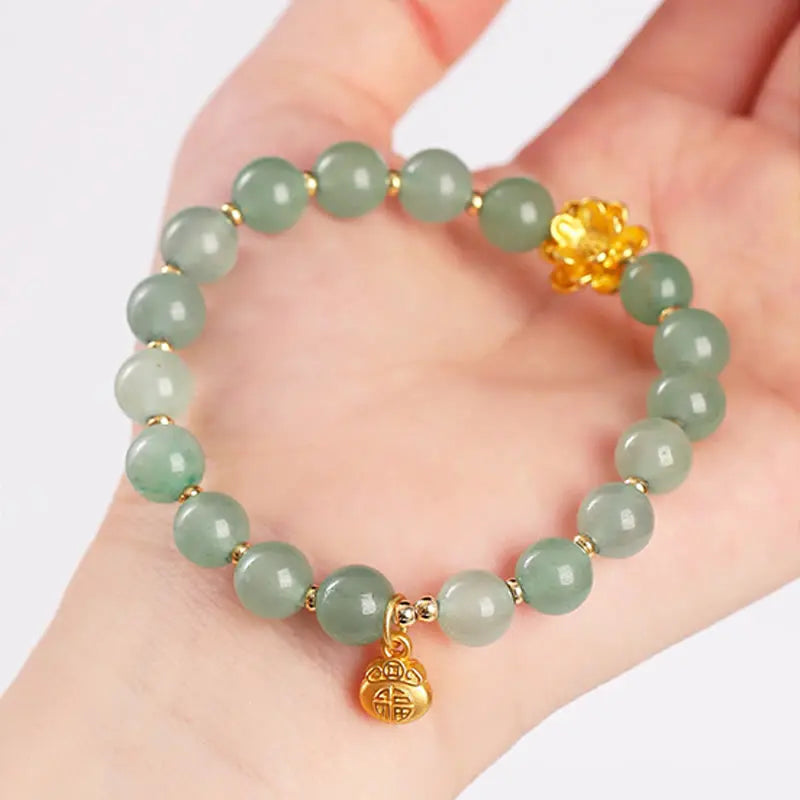 Fortune Jewel Natural Jade Green Aventurine Gourd Fu Character Luck Bracelet Fortune Jewel