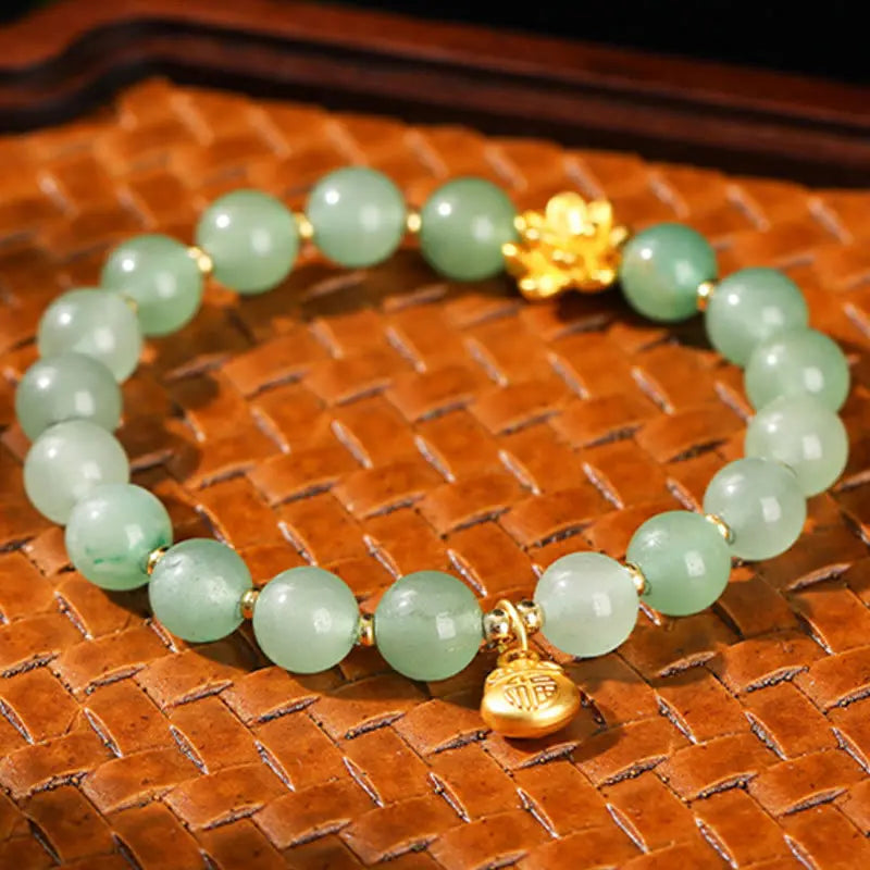 Fortune Jewel Natural Jade Green Aventurine Gourd Fu Character Luck Bracelet Fortune Jewel