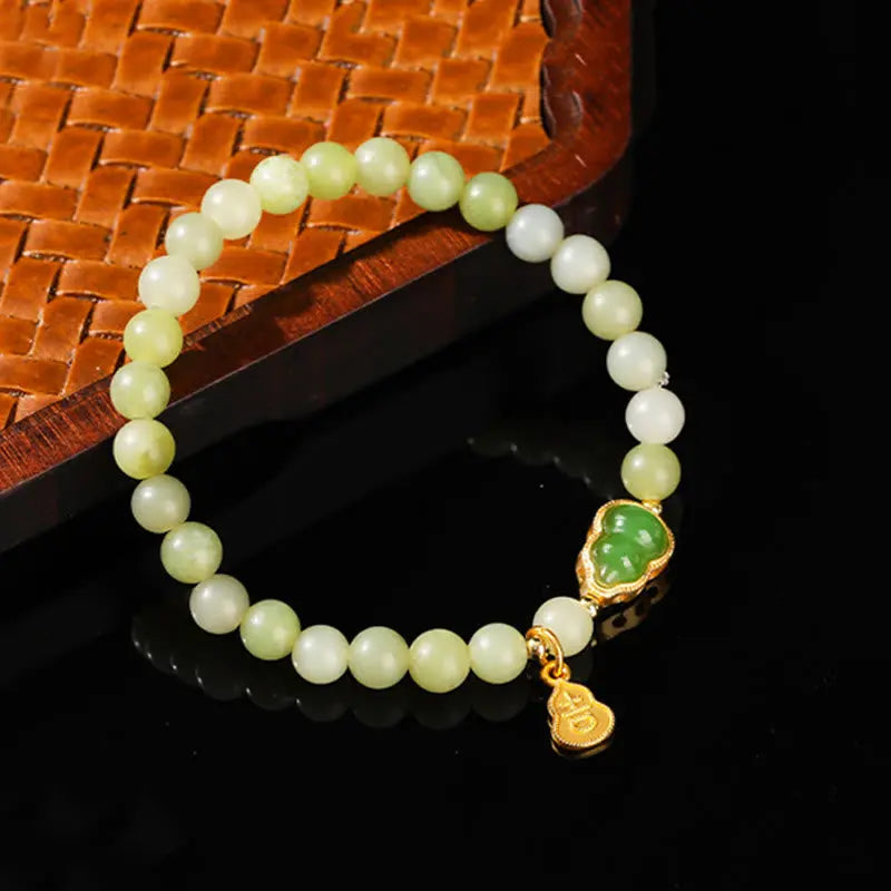 Fortune Jewel Natural Jade Green Aventurine Gourd Fu Character Luck Bracelet Fortune Jewel