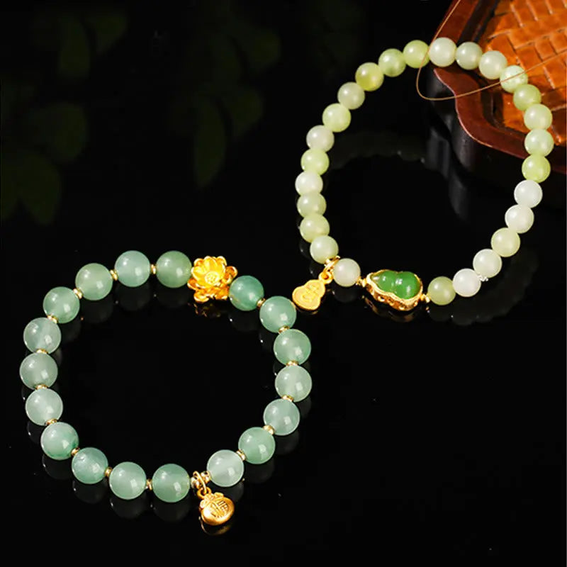 Fortune Jewel Natural Jade Green Aventurine Gourd Fu Character Luck Bracelet Fortune Jewel