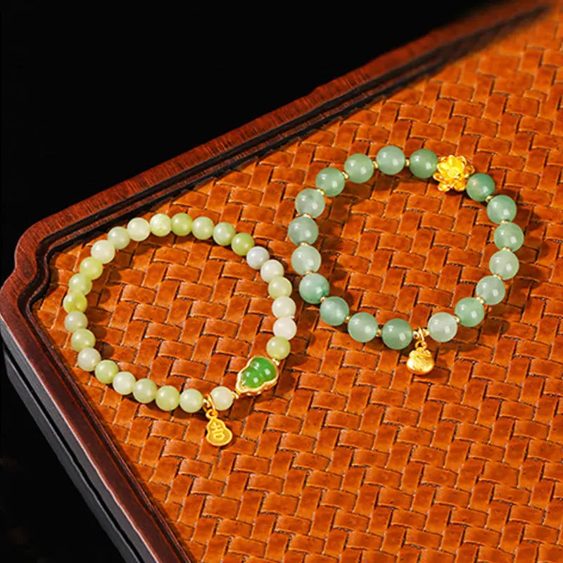 Fortune Jewel Natural Jade Green Aventurine Gourd Fu Character Luck Bracelet Fortune Jewel