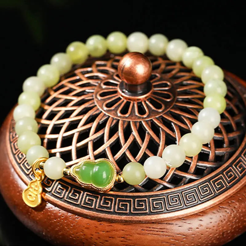 Fortune Jewel Natural Jade Green Aventurine Gourd Fu Character Luck Bracelet Fortune Jewel