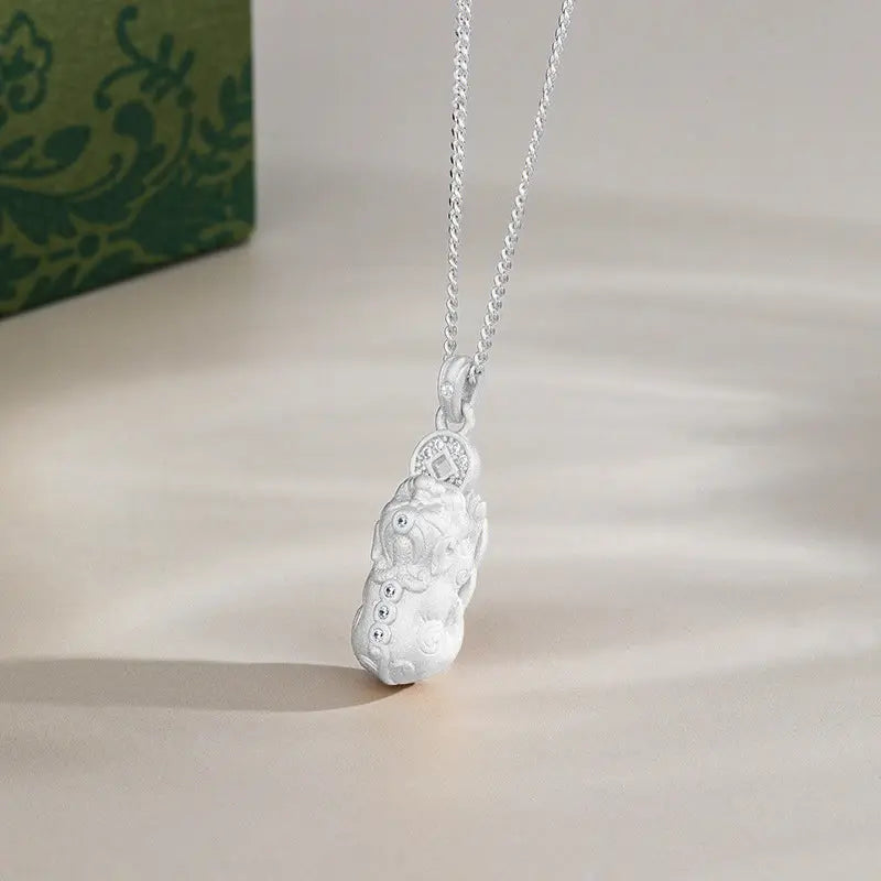 Fortune Jewel 925 Sterling Silver Mini PiXiu Dorje Vajra Wealth Necklace Pendant Fortune Jewel