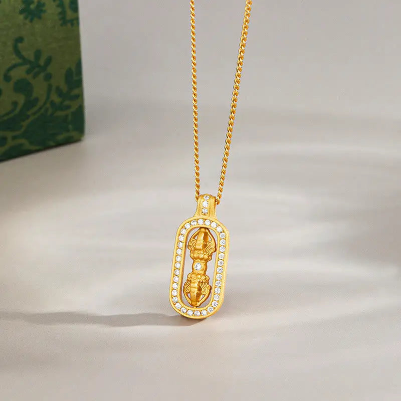Fortune Jewel 925 Sterling Silver Mini PiXiu Dorje Vajra Wealth Necklace Pendant Fortune Jewel