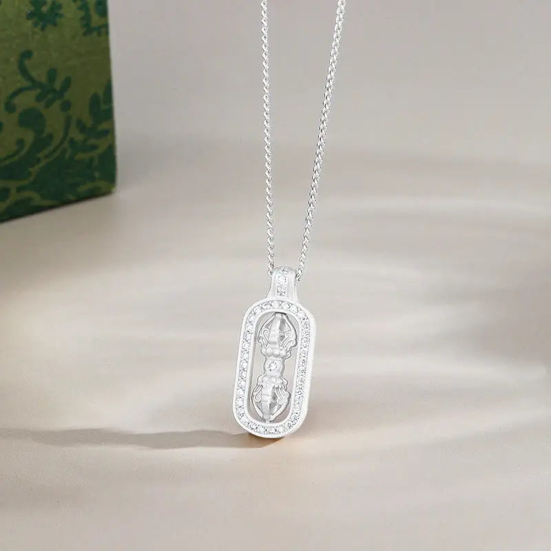 Fortune Jewel 925 Sterling Silver Mini PiXiu Dorje Vajra Wealth Necklace Pendant Fortune Jewel