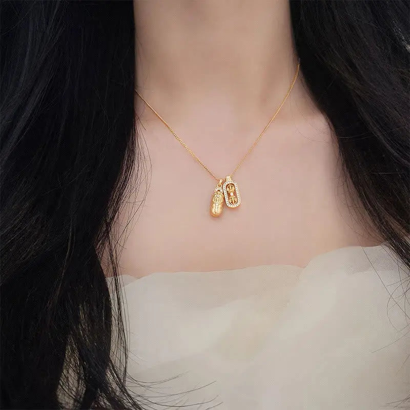 Fortune Jewel 925 Sterling Silver Mini PiXiu Dorje Vajra Wealth Necklace Pendant Fortune Jewel