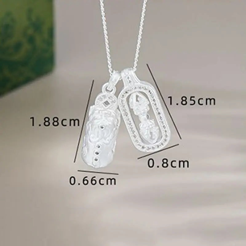 Fortune Jewel 925 Sterling Silver Mini PiXiu Dorje Vajra Wealth Necklace Pendant Fortune Jewel