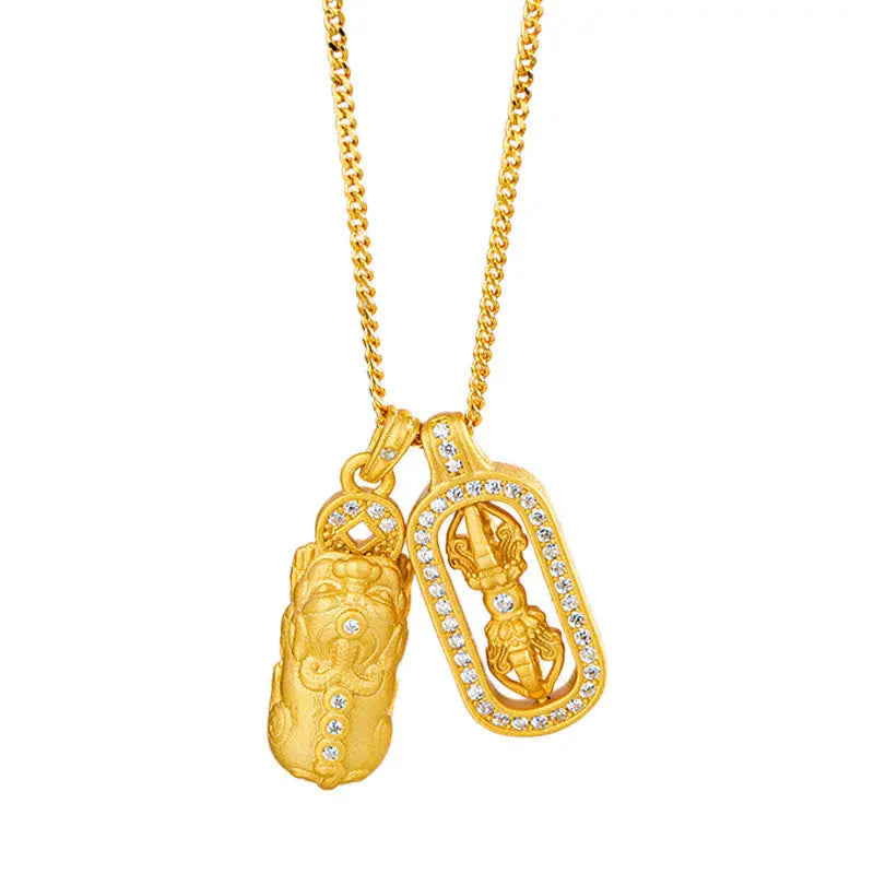 Fortune Jewel 925 Sterling Silver Mini PiXiu Dorje Vajra Wealth Necklace Pendant Fortune Jewel