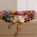 Fortune Jewel Tourmaline Purple Jade Aquamarine Jade Copper Coin Positive Double Wrap Bracelet Fortune Jewel