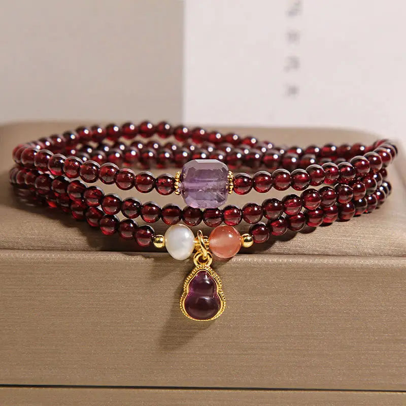 Fortune Jewel Natural Garnet Amethyst Gourd Protection Multi-Layer Bracelet Fortune Jewel