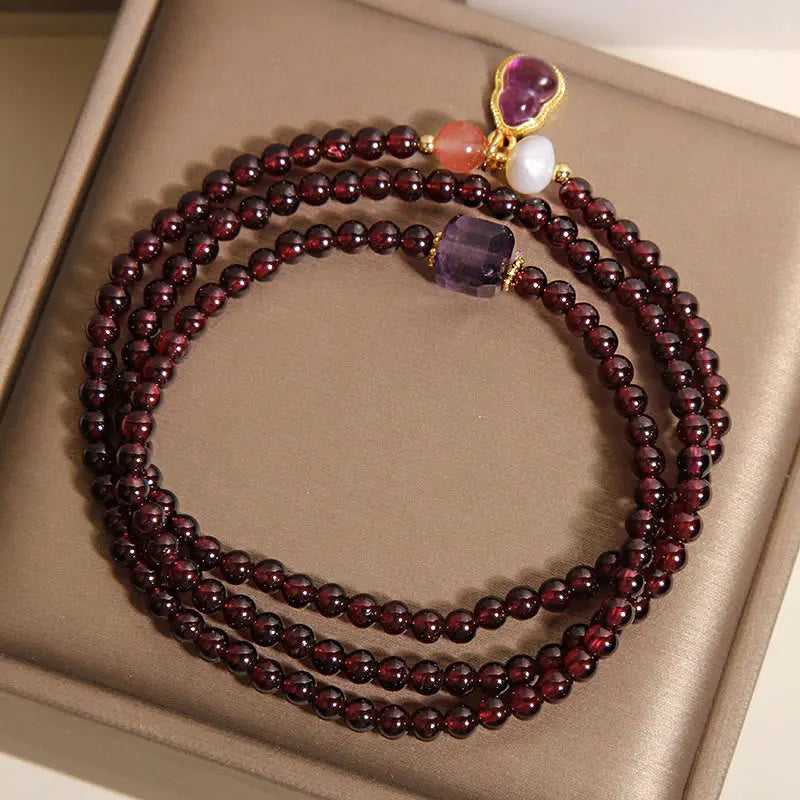 Fortune Jewel Natural Garnet Amethyst Gourd Protection Multi-Layer Bracelet Fortune Jewel